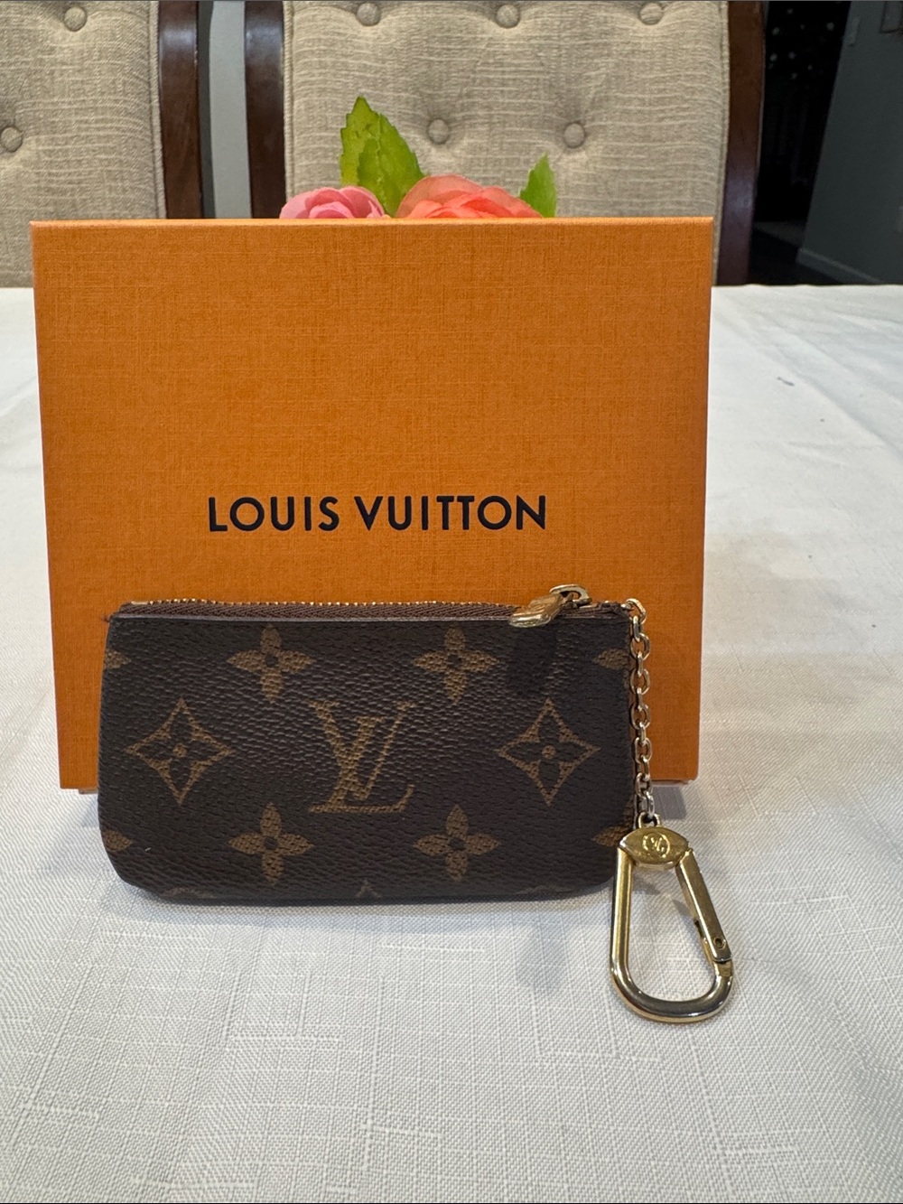 Authentic Louis Vuitton Monogram Key & Card Holder in Brown with Gold Hardware
